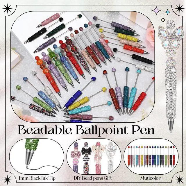 Alt view image 3 of 6 - 54 Pcs Rhinestone Beadable Pens Bulk Glitter Diamond Bling Beaded Ballpoint Pens DIY Craft Making Kit for Office Teacher Appreciation Thank You Birthday Party Favors (Rich Color)