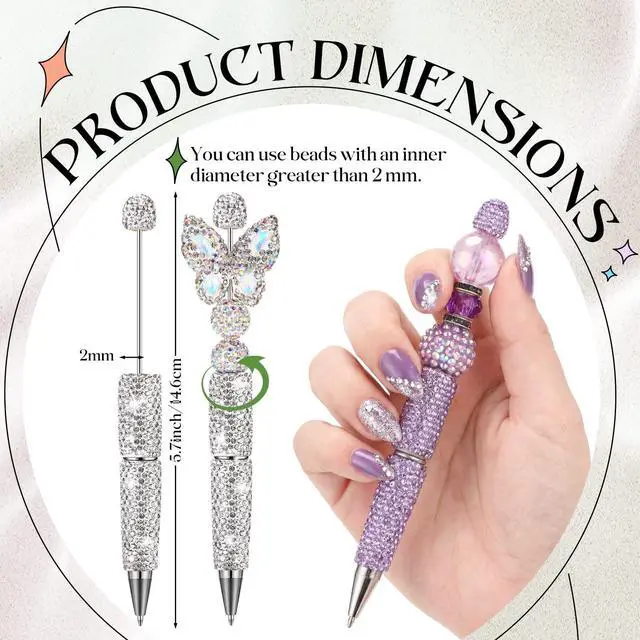 Alt view image 2 of 6 - 54 Pcs Rhinestone Beadable Pens Bulk Glitter Diamond Bling Beaded Ballpoint Pens DIY Craft Making Kit for Office Teacher Appreciation Thank You Birthday Party Favors (Rich Color)