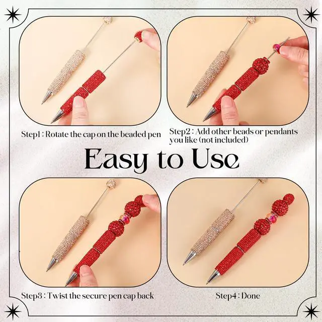 Alt view image 4 of 6 - 54 Pcs Rhinestone Beadable Pens Bulk Glitter Diamond Bling Beaded Ballpoint Pens DIY Craft Making Kit for Office Teacher Appreciation Thank You Birthday Party Favors (Rich Color)