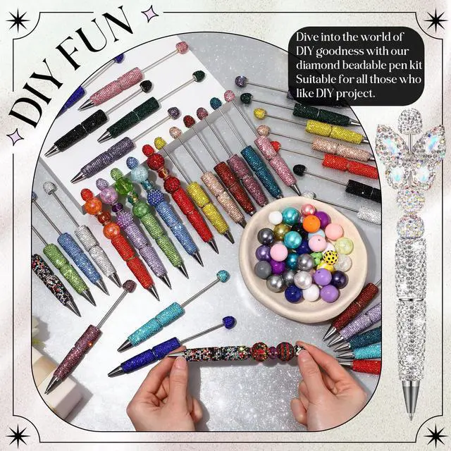 Alt view image 5 of 6 - 54 Pcs Rhinestone Beadable Pens Bulk Glitter Diamond Bling Beaded Ballpoint Pens DIY Craft Making Kit for Office Teacher Appreciation Thank You Birthday Party Favors (Rich Color)