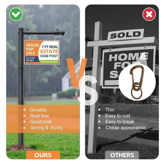 Alt view image 4 of 7 - Real Estate Sign Posts 7FT Wind-Resistant Yard Sign Holder with Adjustable 32 Arm for Outdoor Realtor Sign Heavy Duty Metal Yard Sign Stakes Stand 2PC