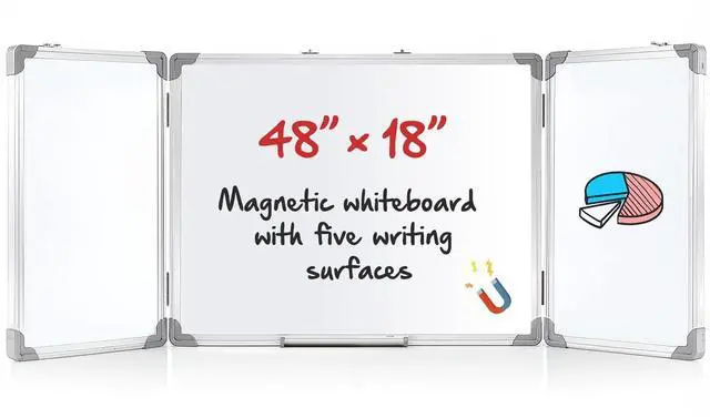 Main image of 48 x 18 Foldable Whiteboard Dry Erase Board Large Tri Folding Whiteboard Magnetic Dry Erase Board, Wall Aluminium Frame and Flip Out Pen Tray for Office, Home