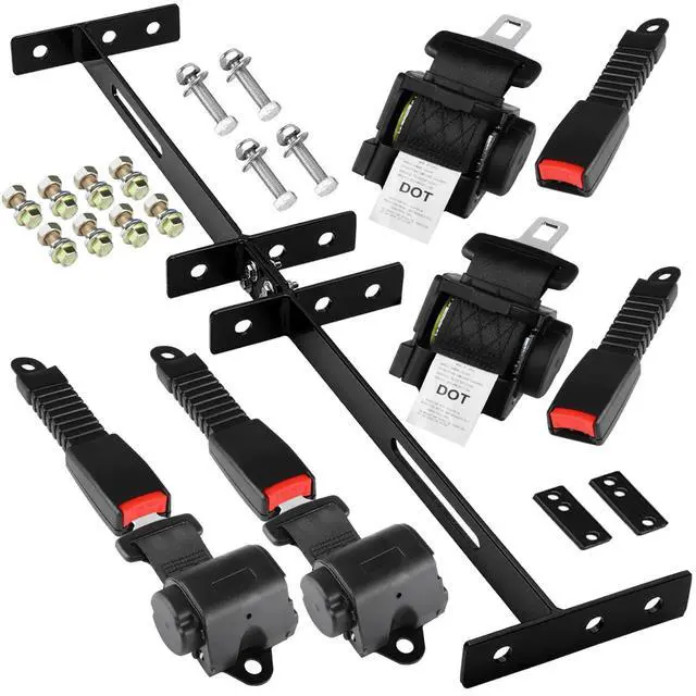 Main image of 61 Inch Retractable DOT SeatBelts Street Legal 4 Passenger(2+2) Golf Cart Seat Belts Kit Bracket Fits EZGO TXT Yamaha Club Car DS (NOT FIT 2 Passenger Club Car Precedent Yamaha G29 Drive EZGO RXV)