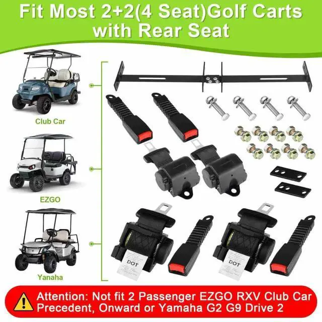 Alt view image 2 of 7 - 61 Inch Retractable DOT SeatBelts Street Legal 4 Passenger(2+2) Golf Cart Seat Belts Kit Bracket Fits EZGO TXT Yamaha Club Car DS (NOT FIT 2 Passenger Club Car Precedent Yamaha G29 Drive EZGO RXV)