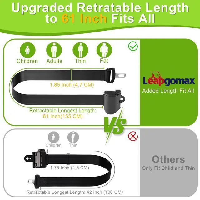 Alt view image 3 of 7 - 61 Inch Retractable DOT SeatBelts Street Legal 4 Passenger(2+2) Golf Cart Seat Belts Kit Bracket Fits EZGO TXT Yamaha Club Car DS (NOT FIT 2 Passenger Club Car Precedent Yamaha G29 Drive EZGO RXV)