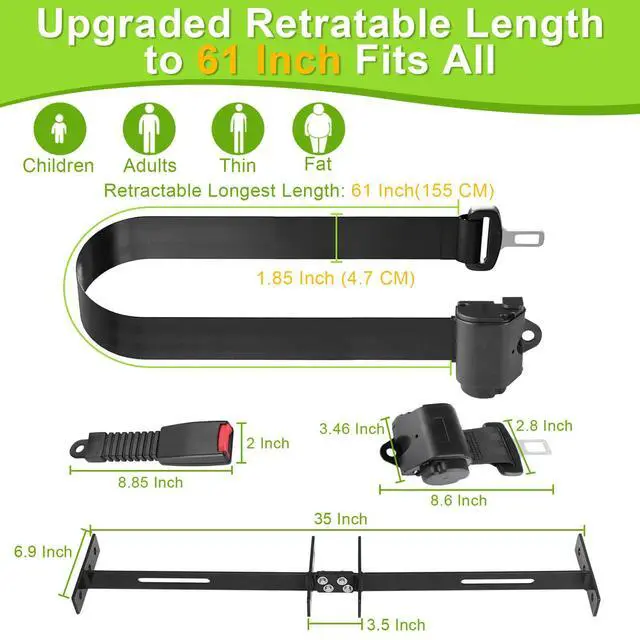Alt view image 6 of 7 - 61 Inch Retractable DOT SeatBelts Street Legal 4 Passenger(2+2) Golf Cart Seat Belts Kit Bracket Fits EZGO TXT Yamaha Club Car DS (NOT FIT 2 Passenger Club Car Precedent Yamaha G29 Drive EZGO RXV)