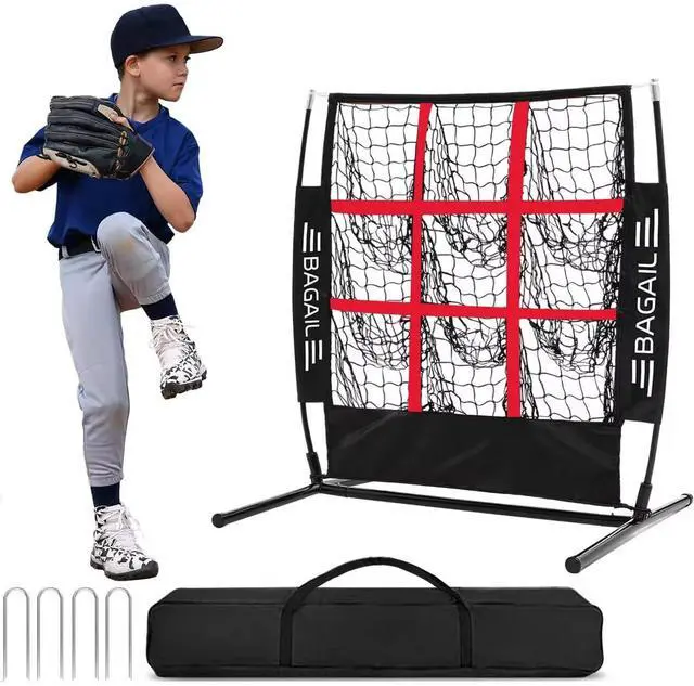 Main image of 9 Hole Pitching Net, Baseball Softball Accuracy Training Target | 3-min Setup, Heavy-Duty Frame, 8-Ply Reinforced Net, Indoor & Outdoor Throwing Practice, Include Carry Bag & Ground Stakes