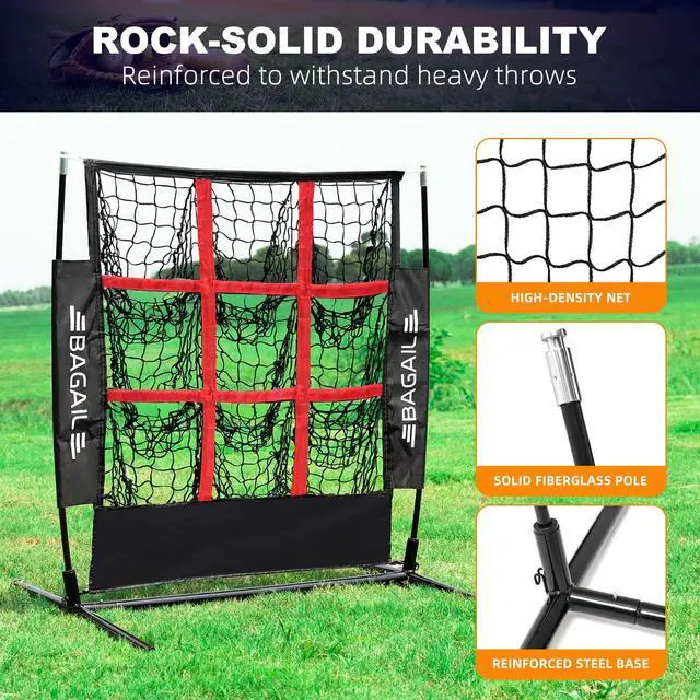 Alt view image 2 of 7 - 9 Hole Pitching Net, Baseball Softball Accuracy Training Target | 3-min Setup, Heavy-Duty Frame, 8-Ply Reinforced Net, Indoor & Outdoor Throwing Practice, Include Carry Bag & Ground Stakes
