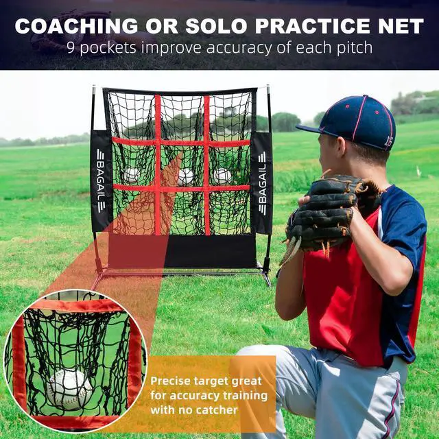 Alt view image 3 of 7 - 9 Hole Pitching Net, Baseball Softball Accuracy Training Target | 3-min Setup, Heavy-Duty Frame, 8-Ply Reinforced Net, Indoor & Outdoor Throwing Practice, Include Carry Bag & Ground Stakes