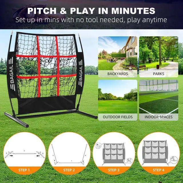 Alt view image 6 of 7 - 9 Hole Pitching Net, Baseball Softball Accuracy Training Target | 3-min Setup, Heavy-Duty Frame, 8-Ply Reinforced Net, Indoor & Outdoor Throwing Practice, Include Carry Bag & Ground Stakes