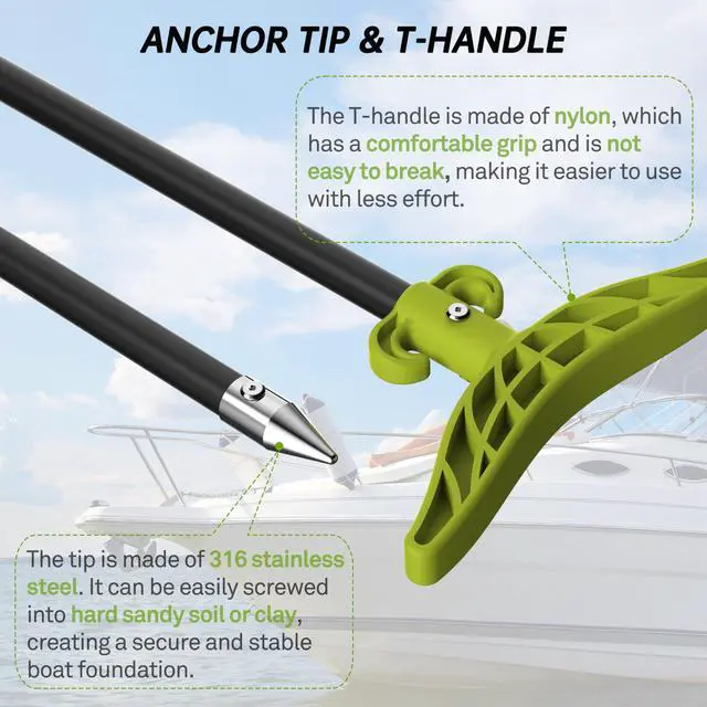Alt view image 3 of 7 - 8.63ft/12.3ft Shallow Water Anchor Pole, Fiberglass Push Poles for Boat with T-Handle & 316 Stainless Tip, Corrosion-Resistant Sand Anchor for Beach Kayak, Gloves Included