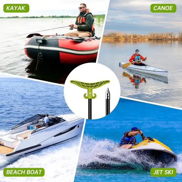 Alt view image 6 of 7 - 8.63ft/12.3ft Shallow Water Anchor Pole, Fiberglass Push Poles for Boat with T-Handle & 316 Stainless Tip, Corrosion-Resistant Sand Anchor for Beach Kayak, Gloves Included