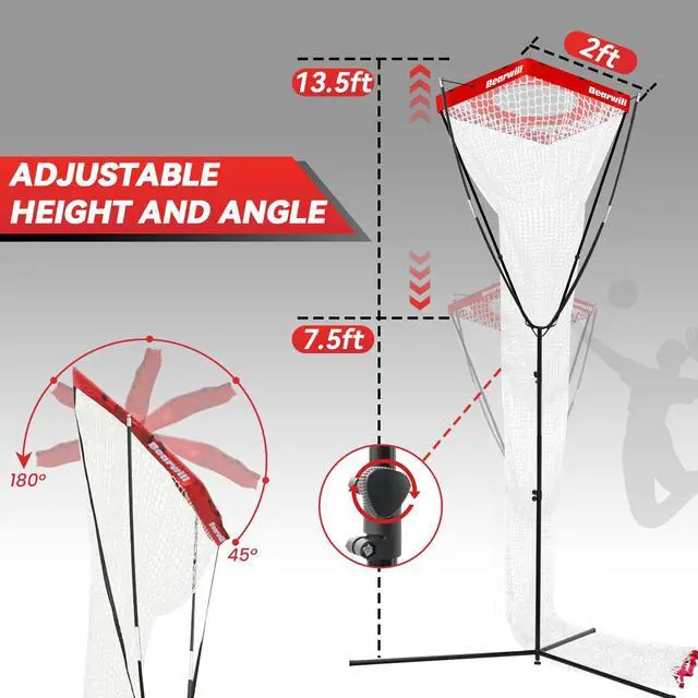 Alt view image 2 of 7 - Volleyball Setter Trainer Net, Volleyball Training Equipment Adjustable Angle Height 8-13 FT Setter Net, Indoor Outdoor Volleyball Practice Net System for Serving, Spiking and Setting