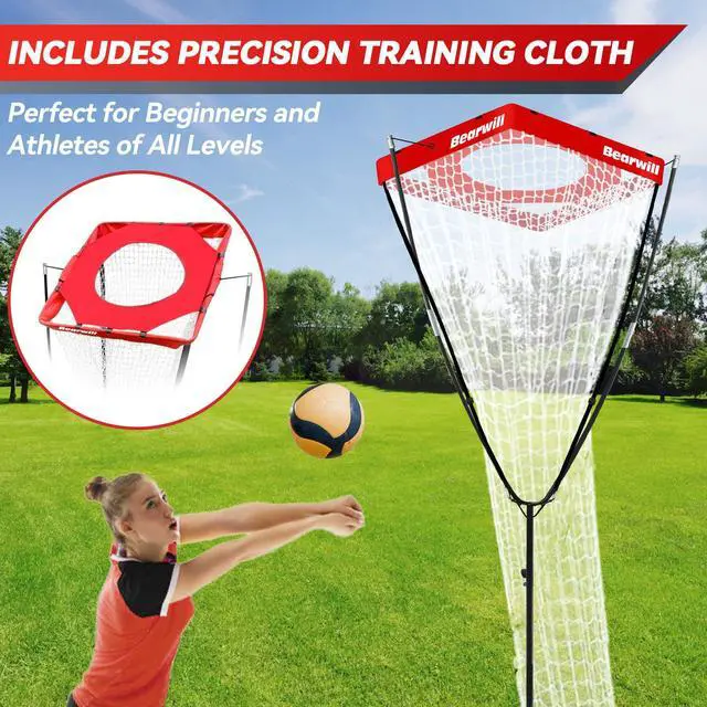 Alt view image 3 of 7 - Volleyball Setter Trainer Net, Volleyball Training Equipment Adjustable Angle Height 8-13 FT Setter Net, Indoor Outdoor Volleyball Practice Net System for Serving, Spiking and Setting