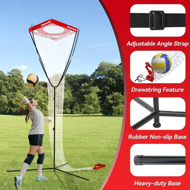 Alt view image 4 of 7 - Volleyball Setter Trainer Net, Volleyball Training Equipment Adjustable Angle Height 8-13 FT Setter Net, Indoor Outdoor Volleyball Practice Net System for Serving, Spiking and Setting