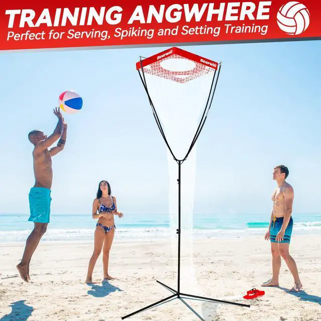 Alt view image 6 of 7 - Volleyball Setter Trainer Net, Volleyball Training Equipment Adjustable Angle Height 8-13 FT Setter Net, Indoor Outdoor Volleyball Practice Net System for Serving, Spiking and Setting