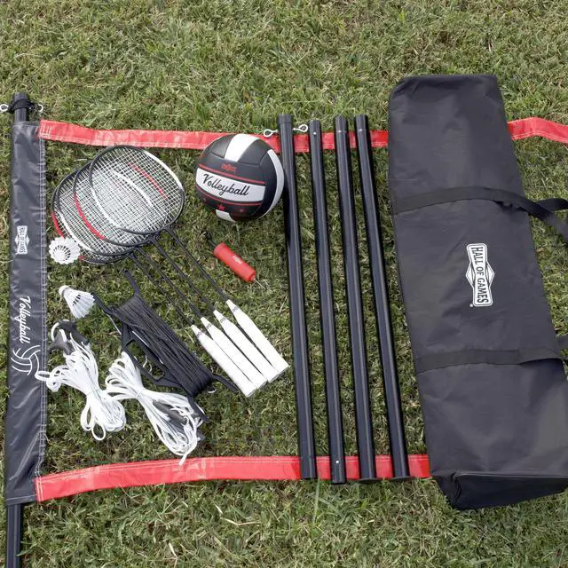 Alt view image 2 of 7 - Outdoor Volleyball and Badminton Net with Carrying Bag Accessories Set and Adjustable Steel Poles Perfect for Parties