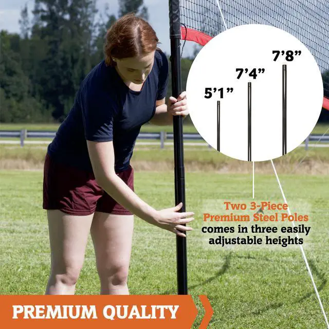 Alt view image 4 of 7 - Outdoor Volleyball and Badminton Net with Carrying Bag Accessories Set and Adjustable Steel Poles Perfect for Parties