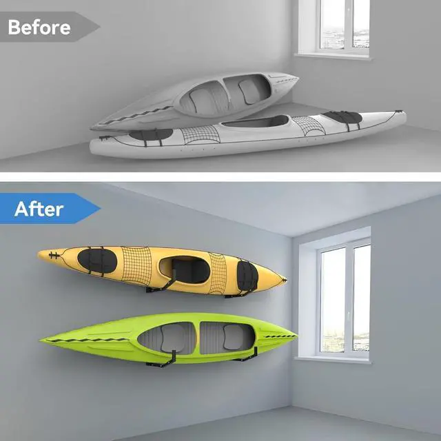 Alt view image 7 of 7 - Wall Mount Kayak Storage Rack, Kayak Hooks for Garage Wall Hangers for Kayak, Surfboard, Skiis, Snowboard, Paddle Board