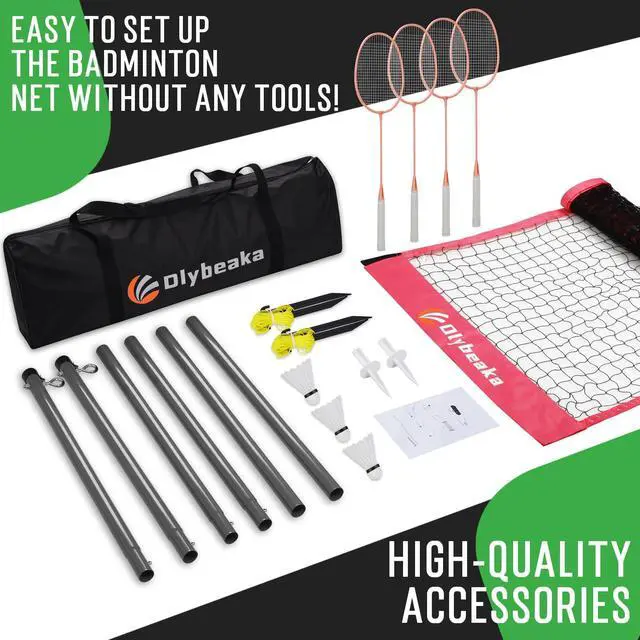 Alt view image 4 of 7 - 20ft Portable Outdoor Badminton Net Set for Driveway Backyard, Beach, Park with Durable Anti-Sag PE Net, Heavy Duty Steel Poles, 4 Badminton Rackets, 3 Shuttlecocks and 600D Carry Bag
