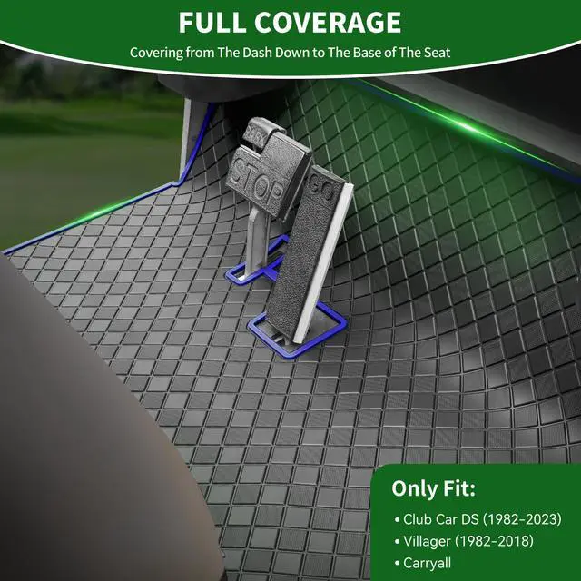Alt view image 2 of 7 - Golf Cart Floor Liner Mat 8mm Thick Rubber Full Coverage Fit for Club Car DS 1982-2013 / Villager 1982-2018 Carts Heavy-Duty Non-Slip Front Feet Mats Replacement Easy to Clean - Blue Trim