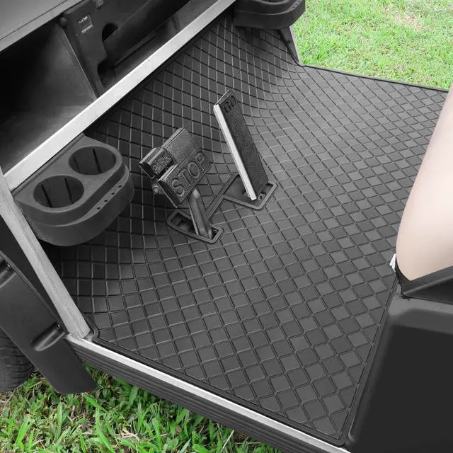 Main image of Golf Cart Floor Liner Mat 8mm Thick Rubber Full Coverage Fit for Club Car DS 1982-2013 / Villager 1982-2018 Carts Heavy-Duty Non-Slip Front Feet Mats Replacement Easy to Clean - Black Trim