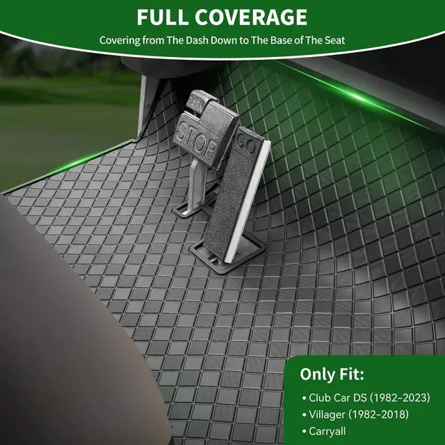 Alt view image 2 of 7 - Golf Cart Floor Liner Mat 8mm Thick Rubber Full Coverage Fit for Club Car DS 1982-2013 / Villager 1982-2018 Carts Heavy-Duty Non-Slip Front Feet Mats Replacement Easy to Clean - Black Trim