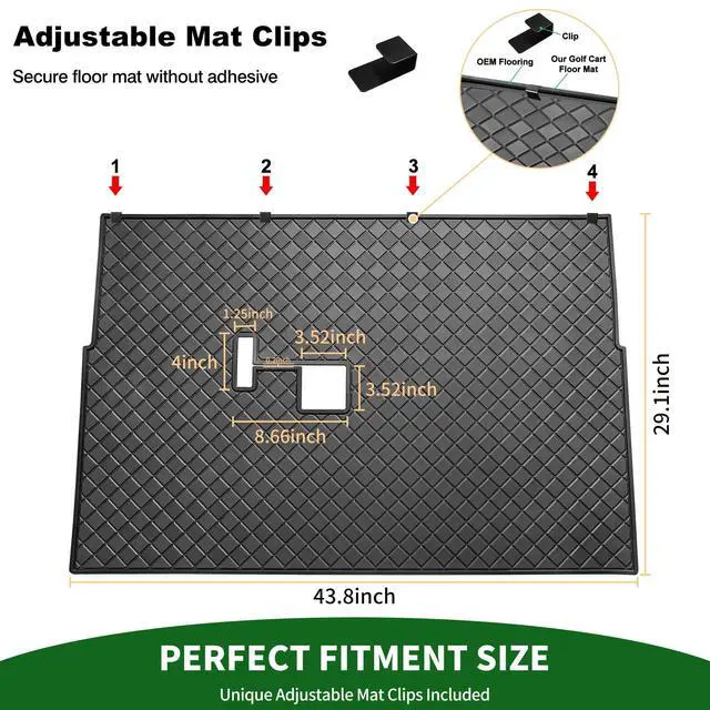 Alt view image 6 of 7 - Golf Cart Floor Liner Mat 8mm Thick Rubber Full Coverage Fit for Club Car DS 1982-2013 / Villager 1982-2018 Carts Heavy-Duty Non-Slip Front Feet Mats Replacement Easy to Clean - Black Trim