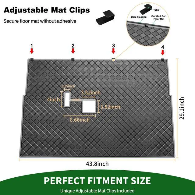 Alt view image 6 of 7 - Golf Cart Floor Liner Mat 8mm Thick Rubber Full Coverage Fit for Club Car DS 1982-2013 / Villager 1982-2018 Carts Heavy-Duty Non-Slip Front Feet Mats Replacement Easy to Clean - Grey Trim