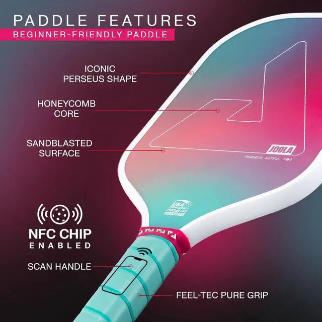 Alt view image 3 of 4 - Astral Perseus Pickleball Paddle Beginner Friendly Lightweight Paddle, Carbon Fiber Sandblasted Surface for Spin & Control, Moisture-Wicking Grip, USA Pickleball Approved, NFC Chip Enabled