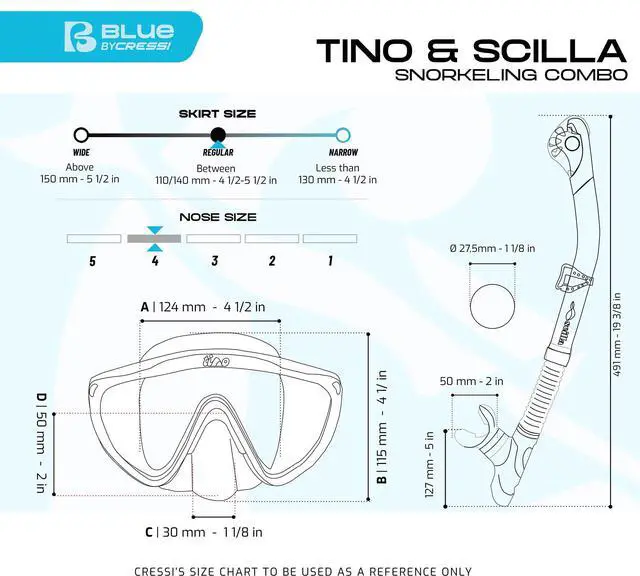 Alt view image 5 of 5 - Adult Wide View Single Lens Comfortable Snorkeling Mask & Dry Snorkel - Tino & Scilla: Made in Italy