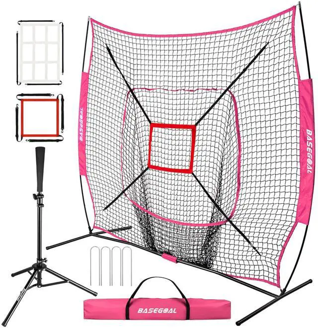 Main image of 7'×7' Baseball Softball Practice Net,Baseball Backstop,with Batting Tee,for Hitting Pitching Batting Catching with Bow Frame,Bonus Strike Zone
