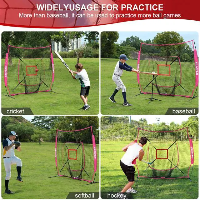 Alt view image 7 of 7 - 7'×7' Baseball Softball Practice Net,Baseball Backstop,with Batting Tee,for Hitting Pitching Batting Catching with Bow Frame,Bonus Strike Zone