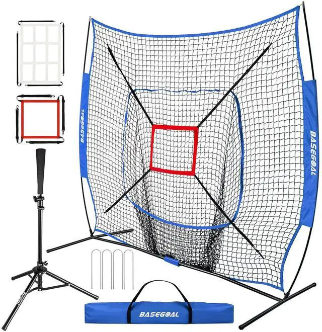 Main image of 7'×7' Baseball Softball Practice Net,Baseball Backstop,with Batting Tee,for Hitting Pitching Batting Catching with Bow Frame,Bonus Strike Zone