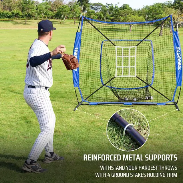 Alt view image 4 of 7 - 7'×7' Baseball Softball Practice Net,Baseball Backstop,with Batting Tee,for Hitting Pitching Batting Catching with Bow Frame,Bonus Strike Zone