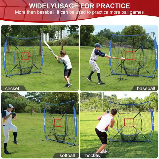 Alt view image 7 of 7 - 7'×7' Baseball Softball Practice Net,Baseball Backstop,with Batting Tee,for Hitting Pitching Batting Catching with Bow Frame,Bonus Strike Zone