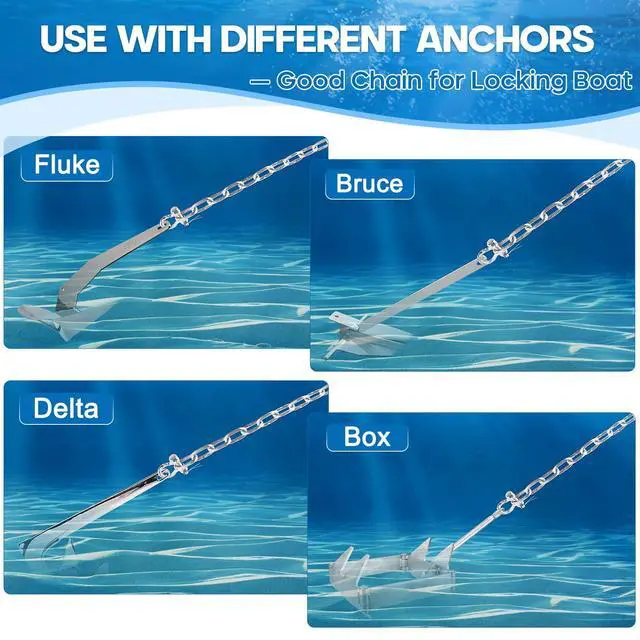 Alt view image 7 of 7 - 1/4" or 5/16" Anchor Chain for Boat, Marine Grade Boat Anchor Chain | Heavy-Duty 316 Stainless Steel Anchor Chain with 2 pcs Anti-Off Double Shackle for Pontoon, Deck, Sail, and Various Anchors