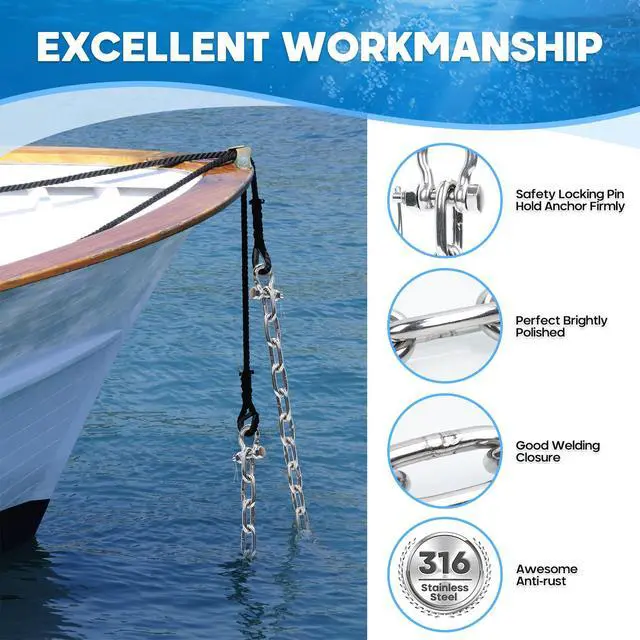 Alt view image 5 of 7 - 1/4" or 5/16" Anchor Chain for Boat, Marine Grade Boat Anchor Chain | Heavy-Duty 316 Stainless Steel Anchor Chain with 2 pcs Anti-Off Double Shackle for Pontoon, Deck, Sail, and Various Anchors