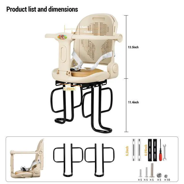 Alt view image 6 of 7 - Rear Child Bike Seat, Rear Kid Bike Seat, Toddler Bike Seat for Adult Bikes for Baby Ages 6 Months to 6 Years