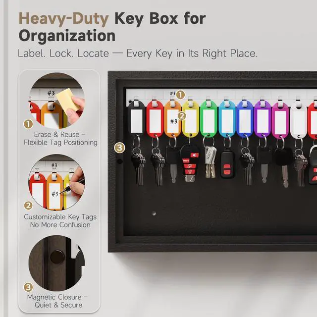 Alt view image 3 of 6 - 30 Key Lock Box Wall Mount, Smart Key Cabinet with Keypad for Office | Key Lockbox use Bluetooth App, Custom & One Time Password, WiFi Unlock (Bridge Not Included), Key Holder for School, Home