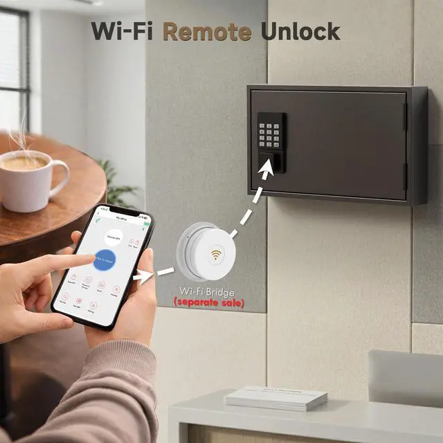 Alt view image 4 of 6 - 30 Key Lock Box Wall Mount, Smart Key Cabinet with Keypad for Office | Key Lockbox use Bluetooth App, Custom & One Time Password, WiFi Unlock (Bridge Not Included), Key Holder for School, Home