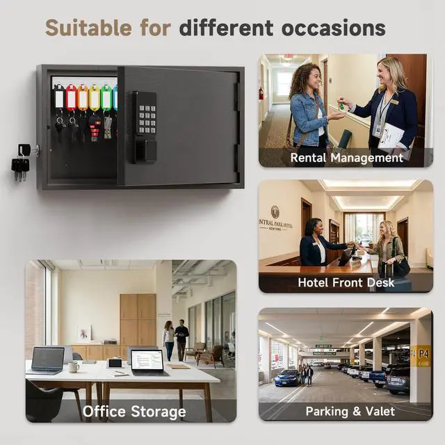 Alt view image 5 of 6 - 30 Key Lock Box Wall Mount, Smart Key Cabinet with Keypad for Office | Key Lockbox use Bluetooth App, Custom & One Time Password, WiFi Unlock (Bridge Not Included), Key Holder for School, Home