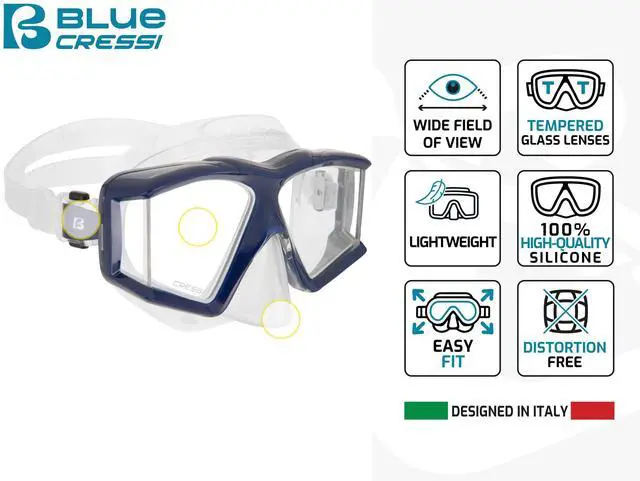 Alt view image 3 of 6 - Panoramic Diving Mask and Snorkel Kit - Wide View - Top Dry System Snorkel - Horizon & Scilla - Designed in Italy