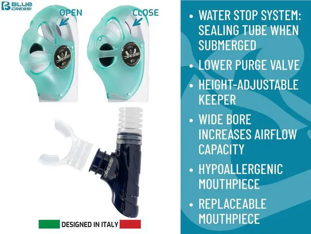 Alt view image 6 of 6 - Panoramic Diving Mask and Snorkel Kit - Wide View - Top Dry System Snorkel - Horizon & Scilla - Designed in Italy