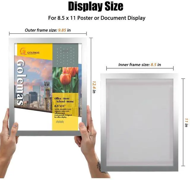 Alt view image 3 of 7 - Acrylic Magnetic Sign Holder, Easy-Opening 8.5 x 11 Wall Mount Display Frames, Self Adhesive Back Plastic Clear Document Frame, Horizontal & Vertical Display (Silver, 12Pack)