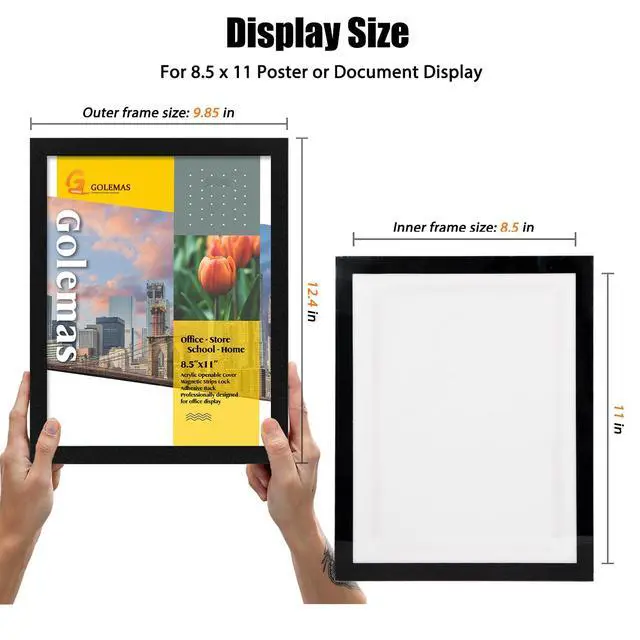 Alt view image 3 of 7 - Acrylic Magnetic Sign Holder, Easy-Opening 8.5 x 11 Wall Mount Display Frames, Self Adhesive Back Plastic Clear Document Frame, Horizontal & Vertical Display (Black, 12Pack)