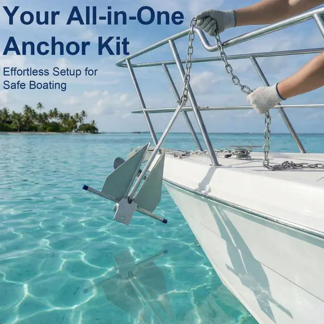 Alt view image 7 of 7 - 5/8/10/13 lb Galvanized Fluke Danforth Anchor Kit with Chain, Rope, Shackles & Non-Slip Gloves, Heavy Duty Boat Anchor for Pontoon, Dinghy, Fishing Boats, Bass Boats, Sport Boats & Yachts