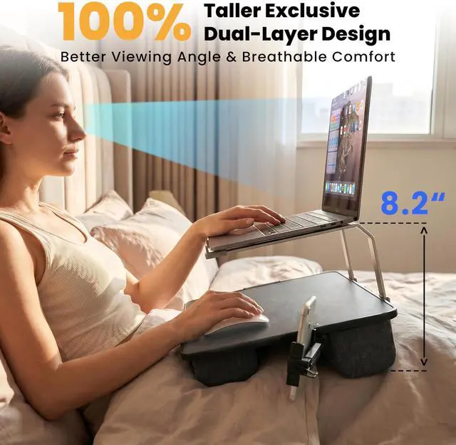 Alt view image 3 of 7 - Large Lap Desk for Laptop with Phone Holder, Elevated Laptop Stand for Bed, FIts up to 17" Laptops & MacBook, Lightweight Lap Desks for Adults with Comfortable Cushion for Bed & Couch, Black