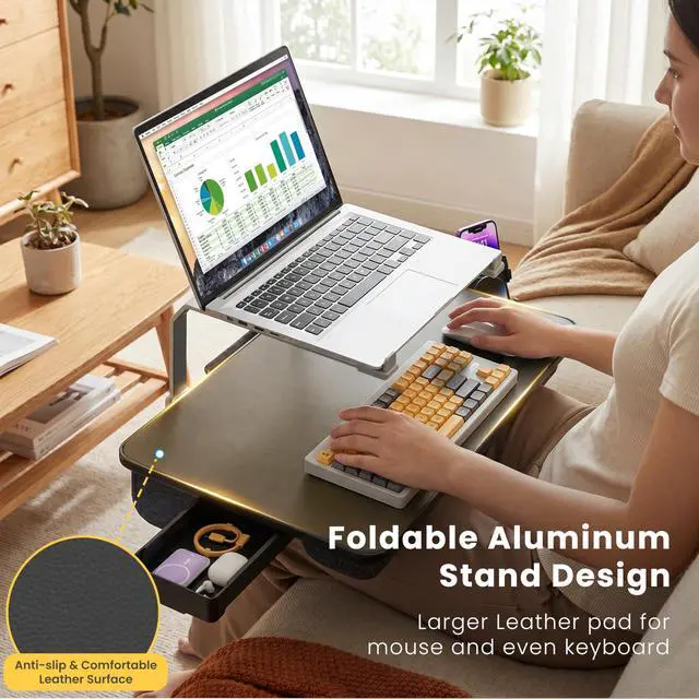 Alt view image 4 of 7 - Large Lap Desk for Laptop with Phone Holder, Elevated Laptop Stand for Bed, FIts up to 17" Laptops & MacBook, Lightweight Lap Desks for Adults with Comfortable Cushion for Bed & Couch, Black