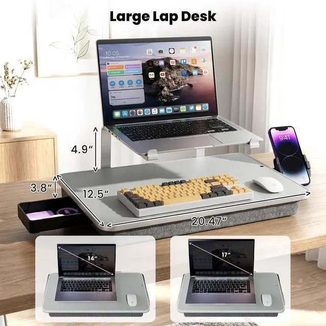 Alt view image 2 of 7 - Large Lap Desk for Laptop with Phone Holder, Elevated Laptop Stand for Bed, FIts up to 17" Laptops & MacBook, Lightweight Lap Desks for Adults with Comfortable Cushion for Bed & Couch